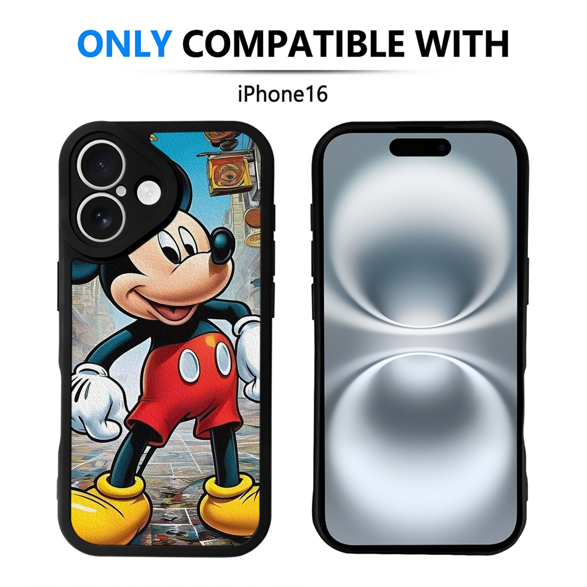 （画像用） ミッキーマウス Mickey Mouse 【iPhone 16シリーズ対応】シリコンスマホケース（レザー調） 材質：シリコン